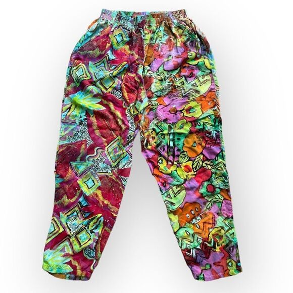 Vintage uru uru bright flower print pants size M 000158 - Picture 1 of 6